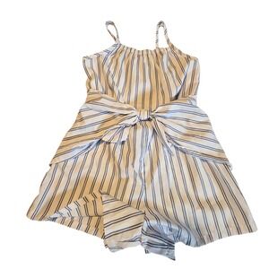 Habitual Stripe Tie Front Romper Kids Girl's Size 7-8 Blue White Tie Wrap Shorts